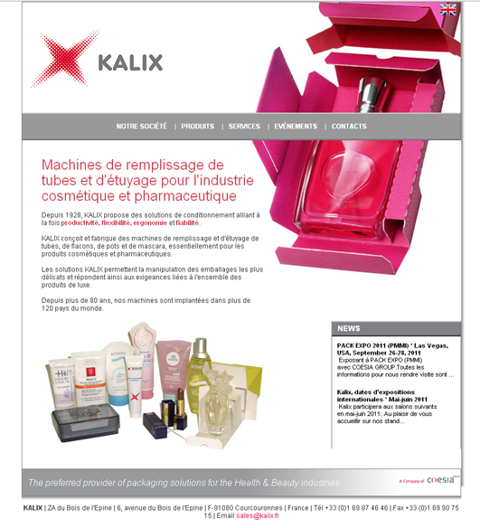 Capture d'écran du site de Kalix